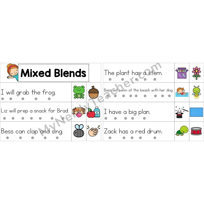 Editable Mixed Consonant Blends Decodable Sentence Strips (Color)
