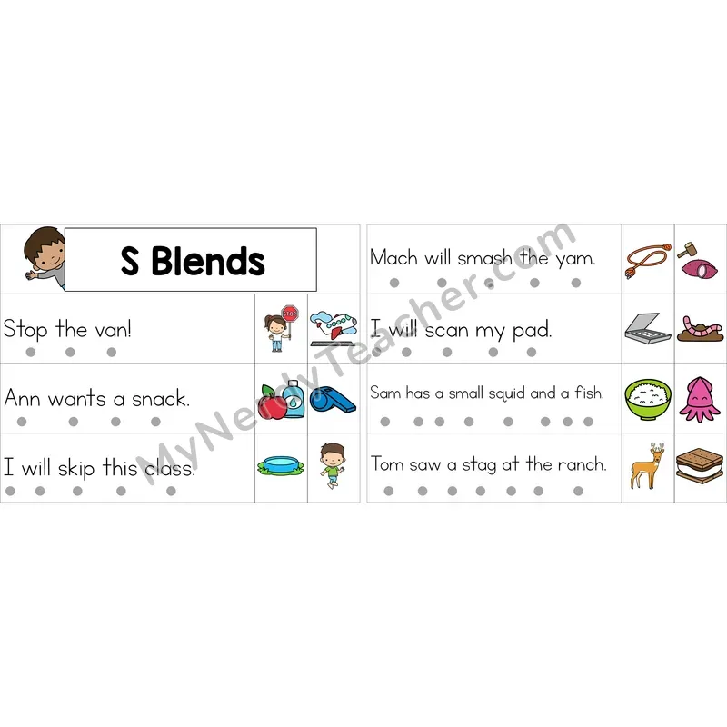 Editable S Blends Decodable Sentence Strips (Color)