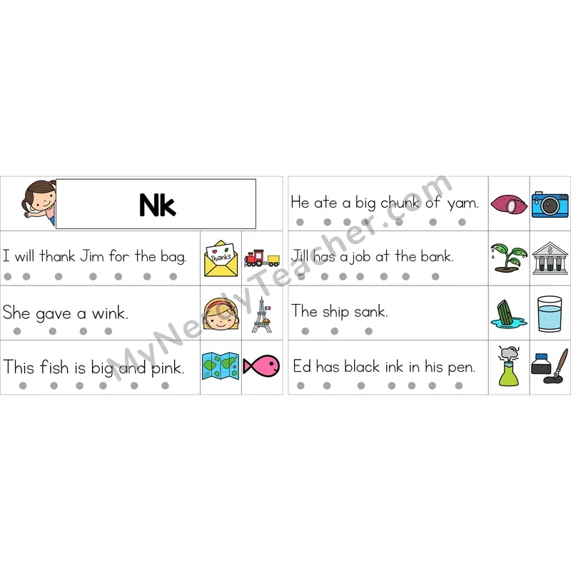 Editable nk Glued Sound Decodable Sentence Strips (Color)