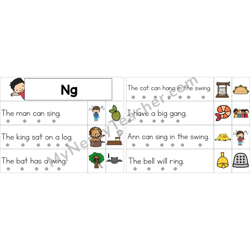 Editable ng Glued Sound Decodable Sentence Strips (Color)