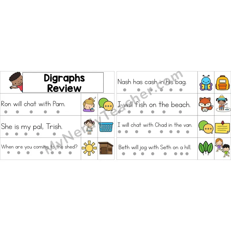 Editable Digraphs Review Decodable Sentence Strips (Color)