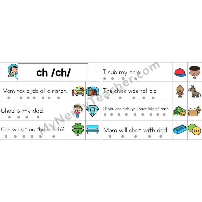 Editable ch Digraph Decodable Sentence Strips (Color)