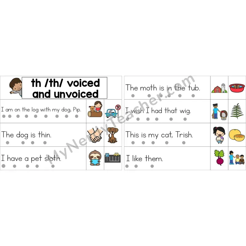 Editable Voiced and Unvoiced th Decodable Sentence Strips (Color)