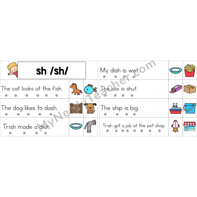 Editable sh Digraph Decodable Sentence Strips (Color)