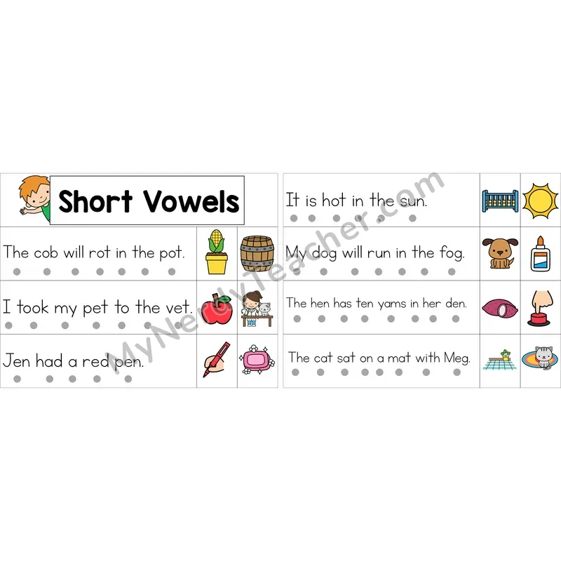 Editable Mixed Short Vowels Decodable Sentence Strips (Color)