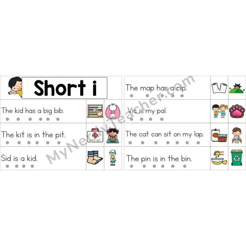 Editable Short I Decodable Sentence Strips (Color)