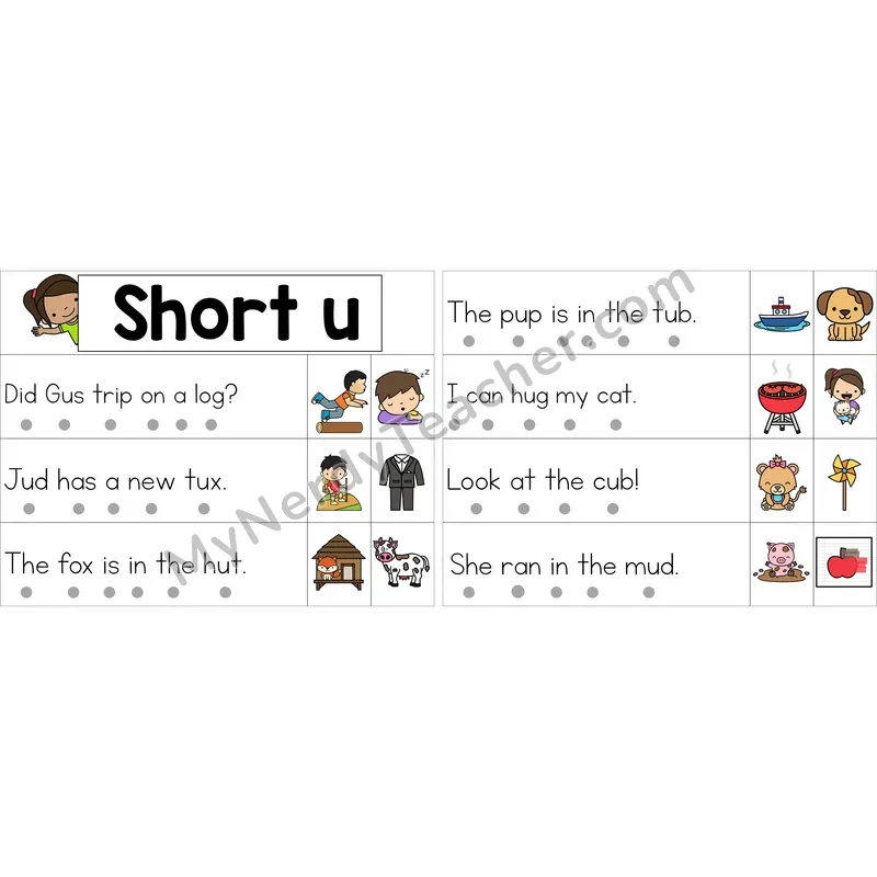 Editable Short U Decodable Sentence Strips (Color)