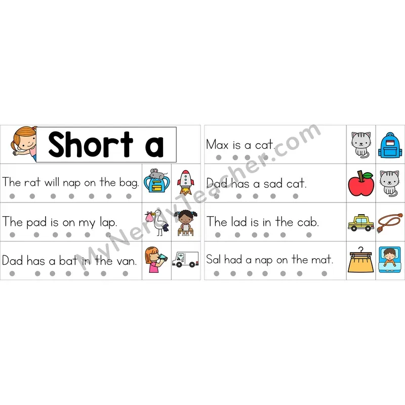 Editable Short A Decodable Sentence Strips (Color)