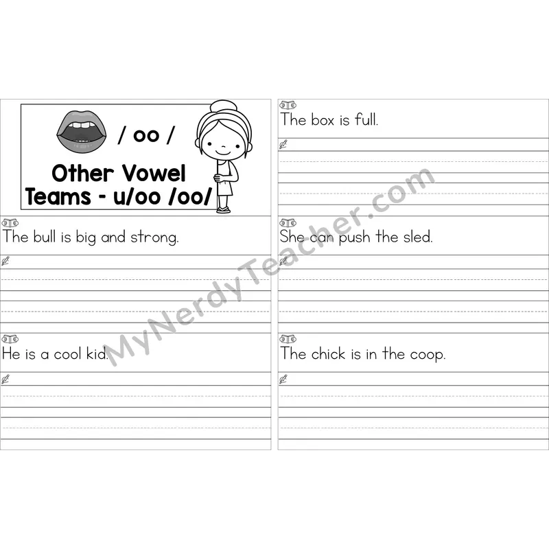 Editable oo (long oo sound) Read and Write Sentences (Black and White)