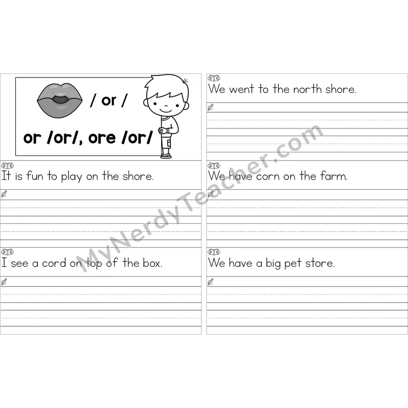 Editable or, ore (R-Controlled) Read and Write Sentences (Black and White)