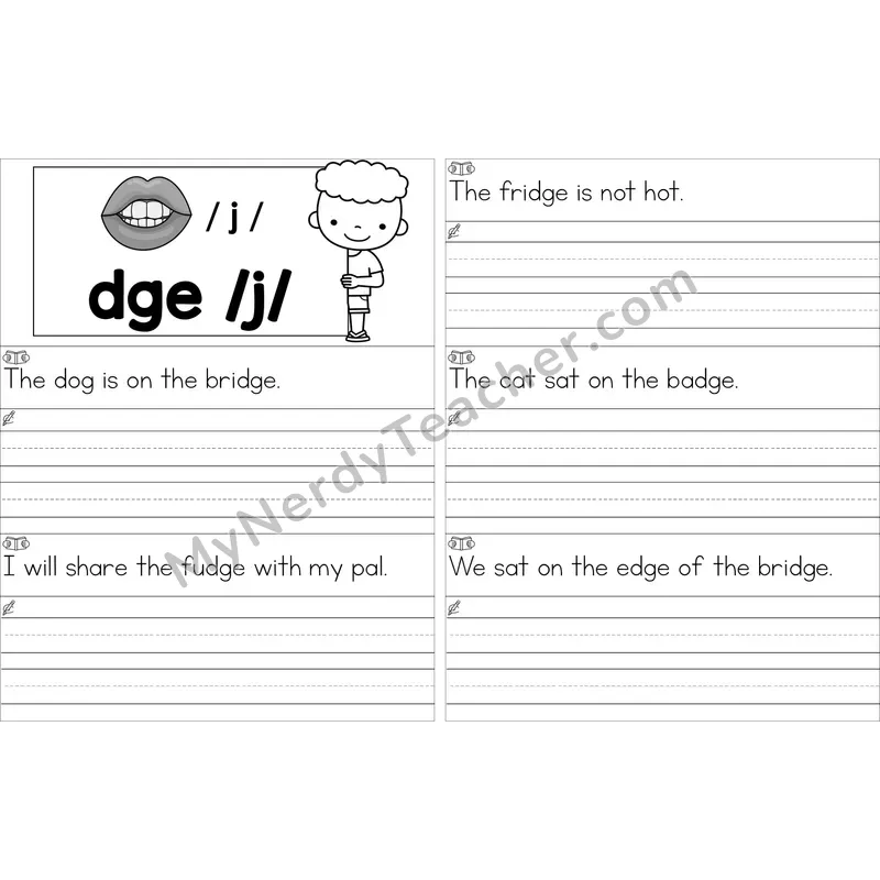 Editable dge Trigraph Read and Write Sentences (Black and White)
