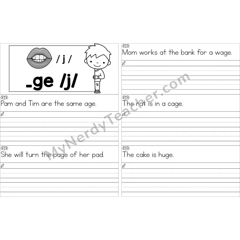 Editable Soft G (_ge) Read and Write Sentences (Black and White)