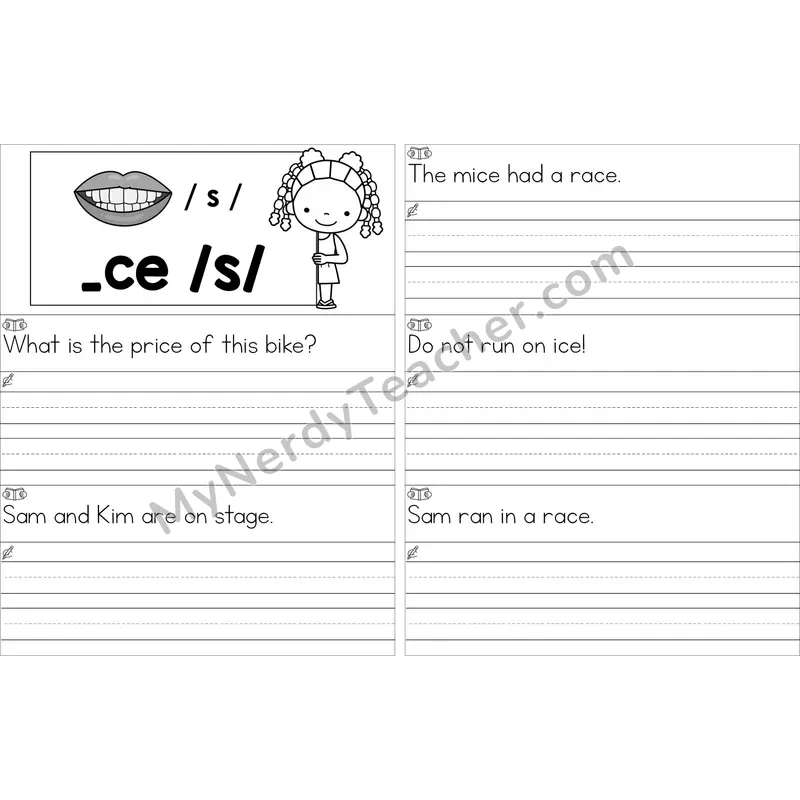 Editable Soft C (_ce) Read and Write Sentences (Black and White)
