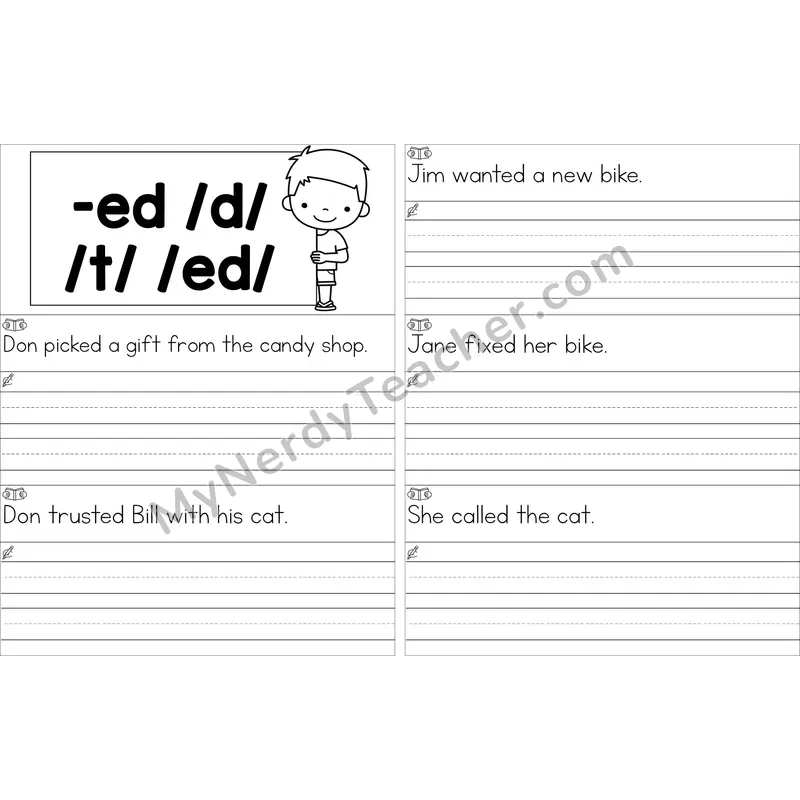 Editable Inflectional -ed Read and Write Sentences (Black and White)