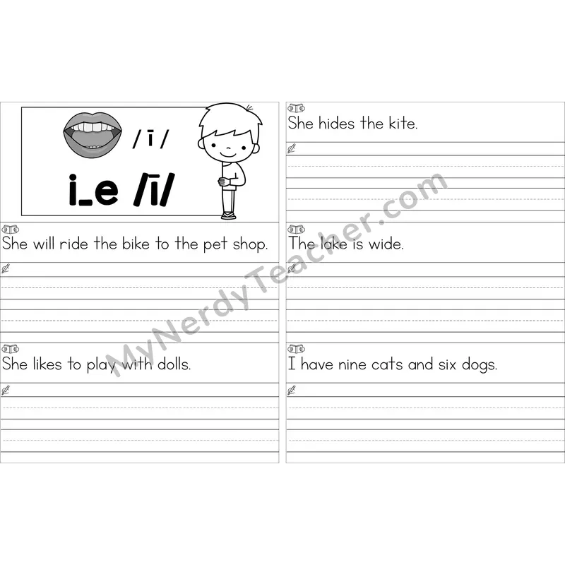 Editable i_e (Long I VCe) Read and Write Sentences (Black and White)