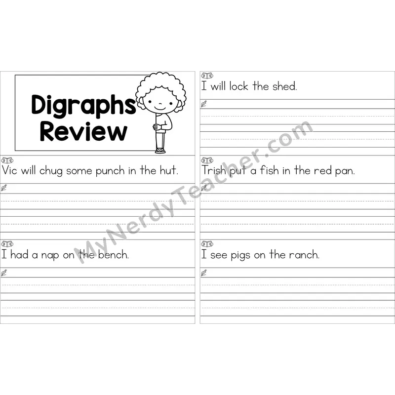 Editable Digraphs Review Read and Write Sentences (Black and White)