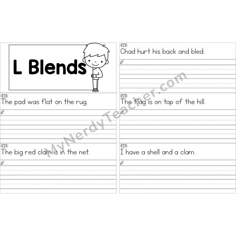 Editable L Blends Read and Write Sentences (Black and White)