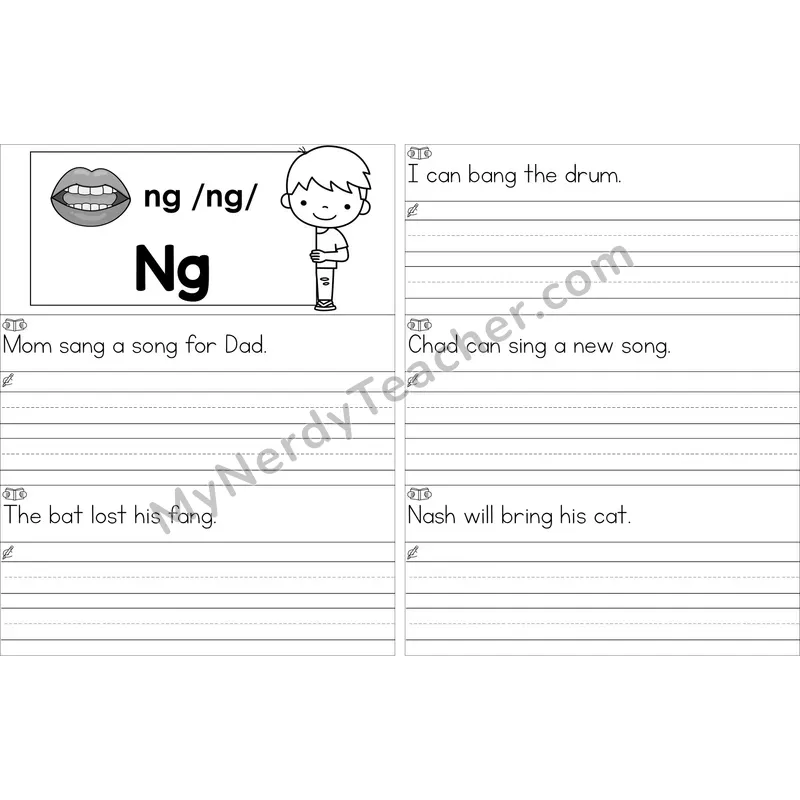 Editable ng Glued Sound Read and Write Sentences (Black and White)