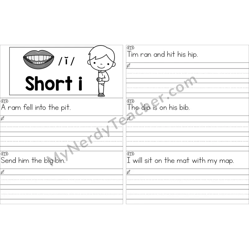 Editable Short I Read and Write Sentences (Black and White)