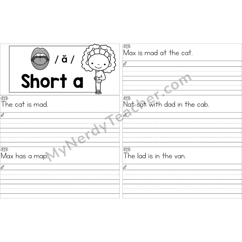 Editable Short A Read and Write Sentences (Black and White)