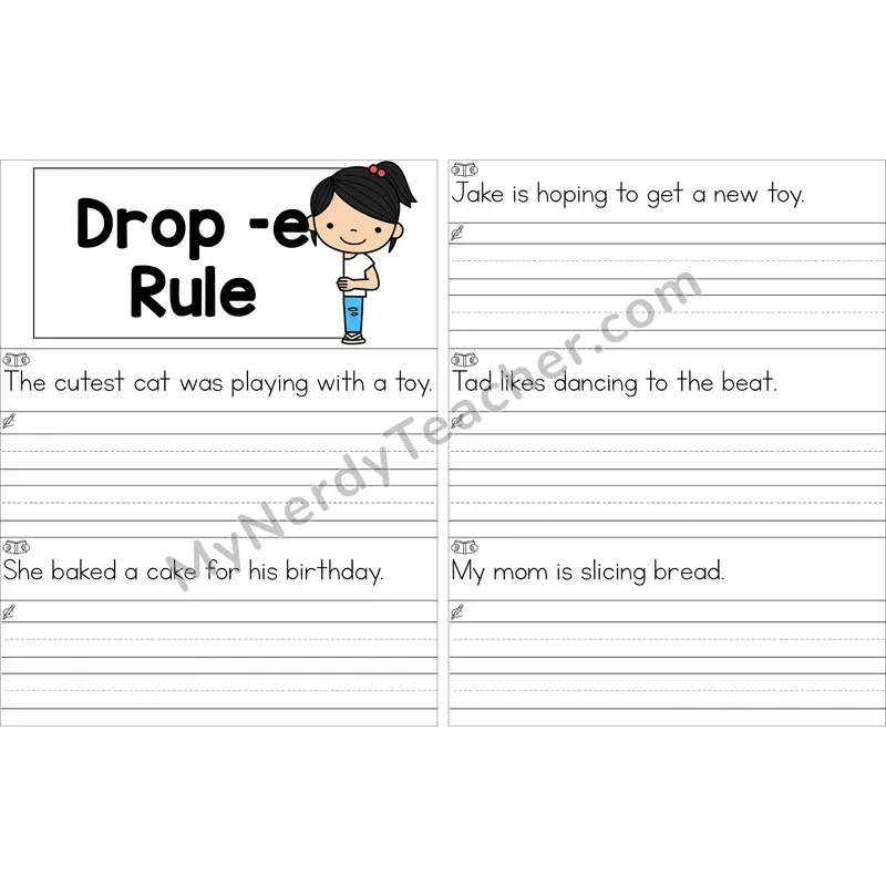 Editable Drop -e Rule Read and Write Sentences (Color)