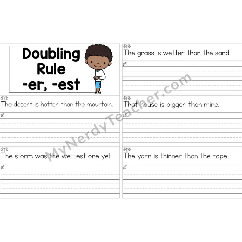 Editable Doubling Rule (-er, -est) Read and Write Sentences (Color)