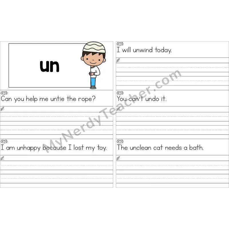 Editable Prefix un- Read and Write Sentences (Color)