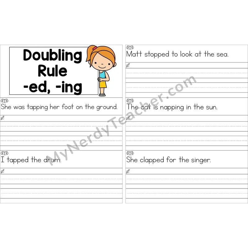 Editable Doubling Rule (-ed, -ing) Read and Write Sentences (Color)