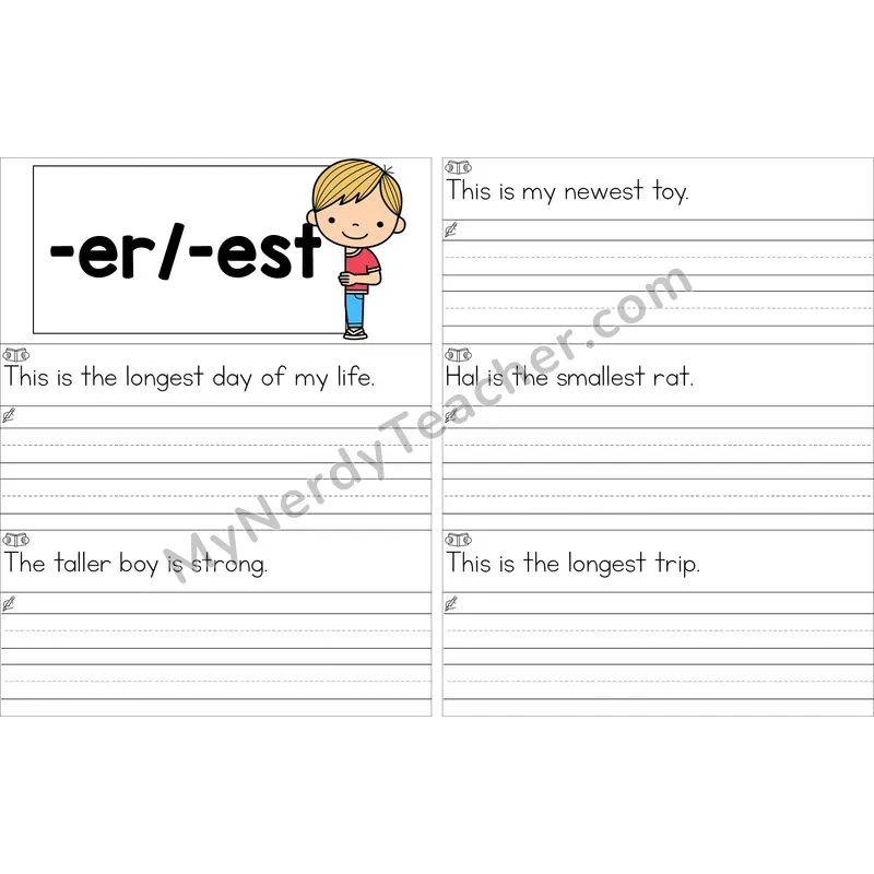 Editable Suffixes -er, -est Read and Write Sentences (Color)