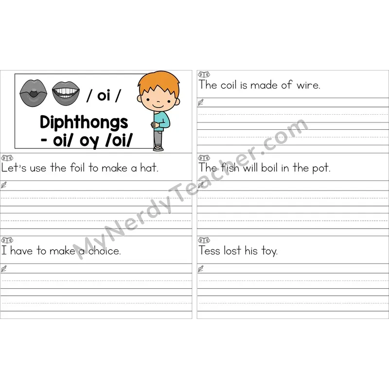 Editable oi, oy Diphthong Read and Write Sentences (Color)