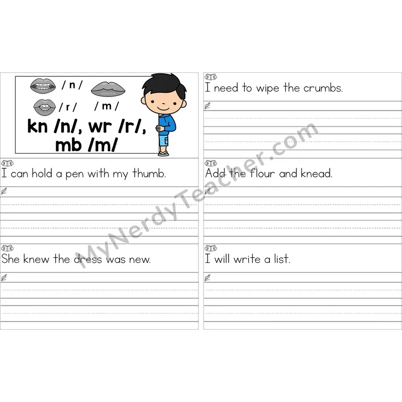 Editable Silent Letters kn, wr, mb Read and Write Sentences (Color)