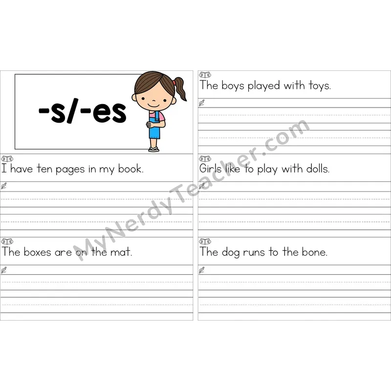 Editable Suffixes -s, -es Read and Write Sentences (Color)