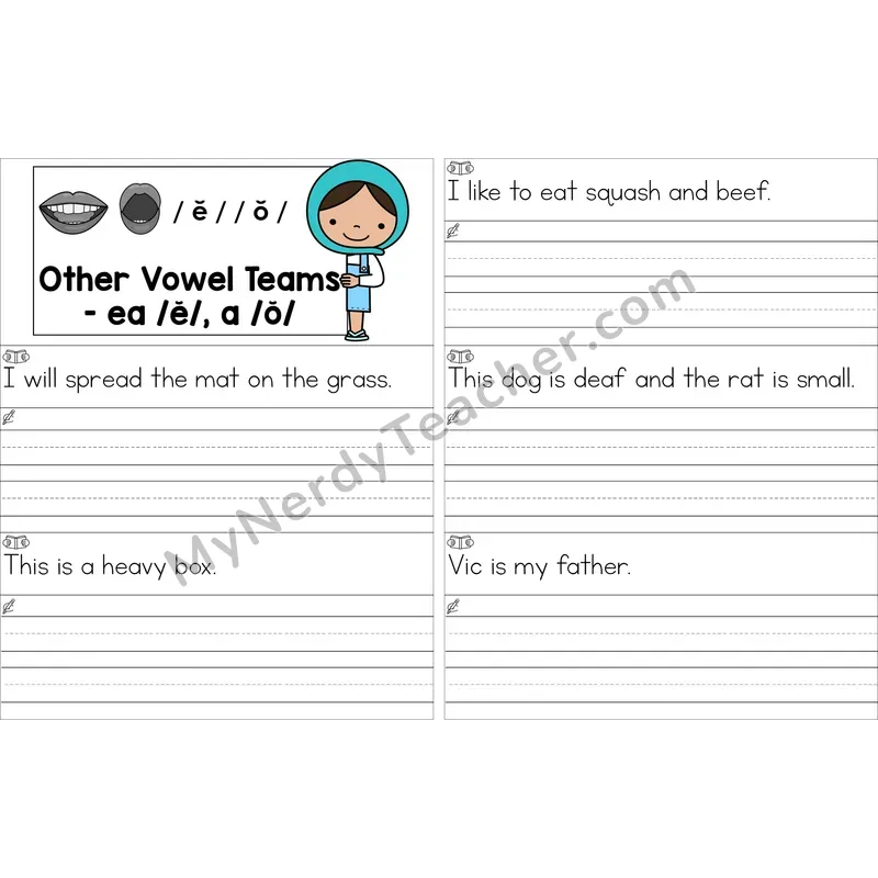 Editable ea (short e), a (short o) Read and Write Sentences (Color)