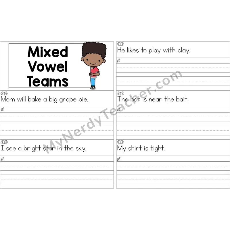 Editable Mixed Vowel Teams Read and Write Sentences (Color)