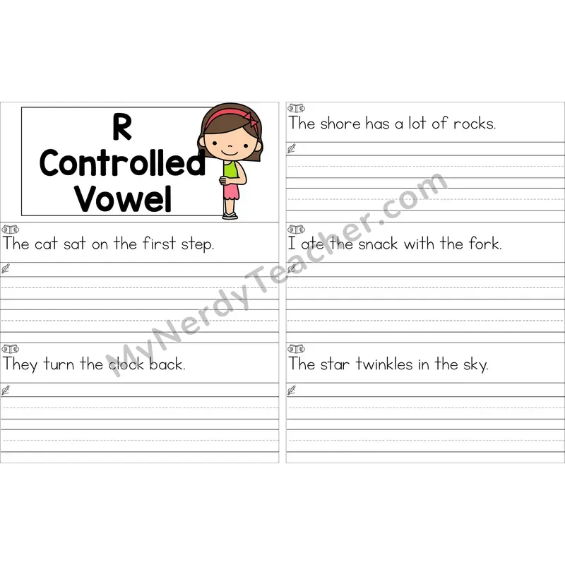 Editable R-Controlled Vowels Review Read and Write Sentences (Color)