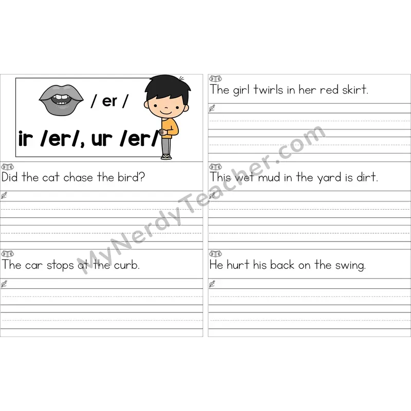 Editable ir, ur (R-Controlled) Read and Write Sentences (Color)