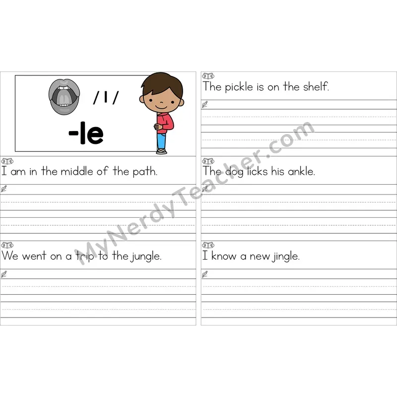 Editable Consonant -le Read and Write Sentences (Color)