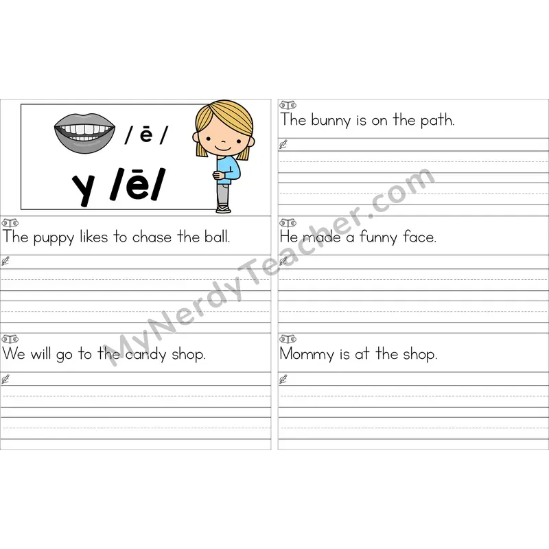 Editable y as Long E Read and Write Sentences (Color)