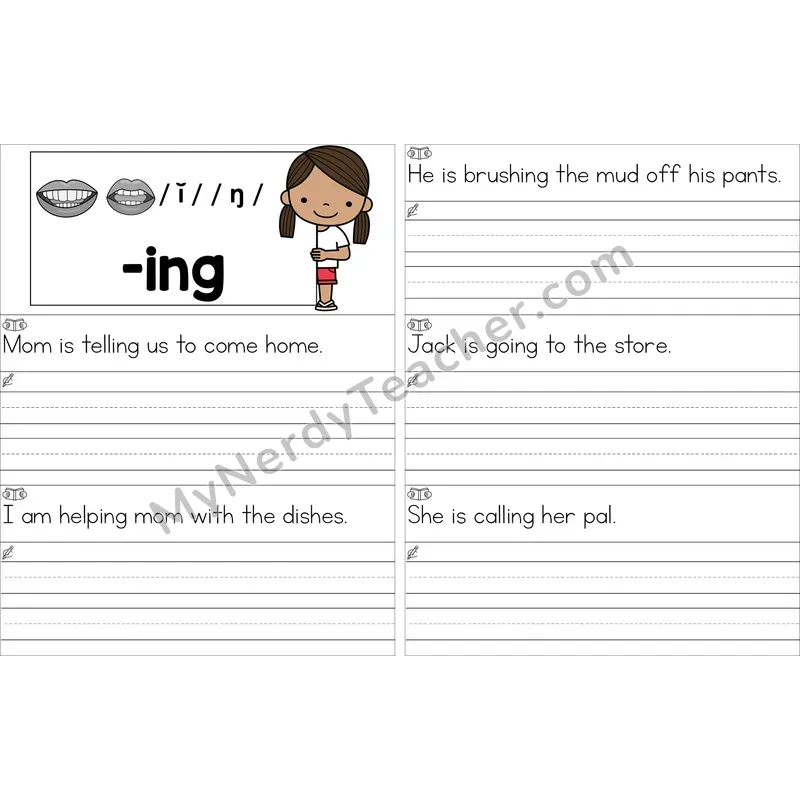 Editable Inflectional -ing Read and Write Sentences (Color)