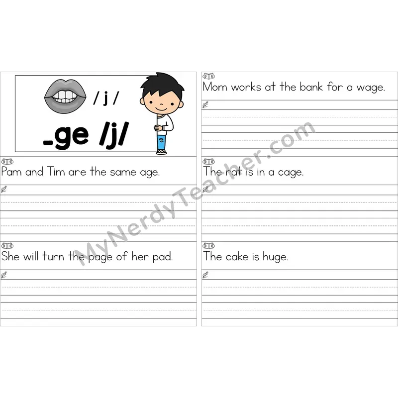 Editable Soft G (_ge) Read and Write Sentences (Color)
