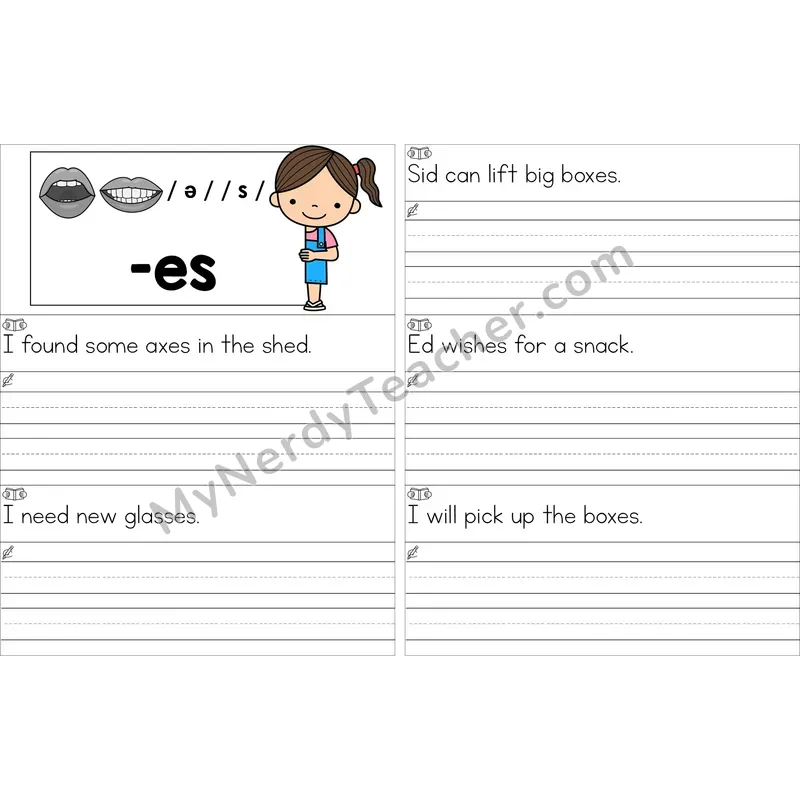Editable Inflectional -es Read and Write Sentences (Color)