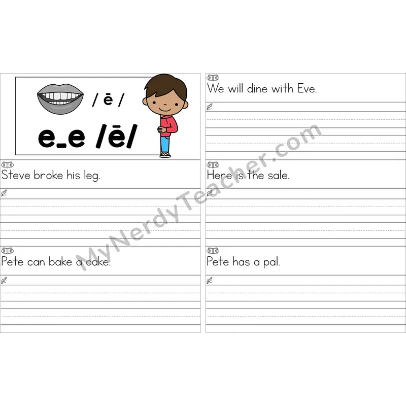 Editable e_e (Long E VCe) Read and Write Sentences (Color)