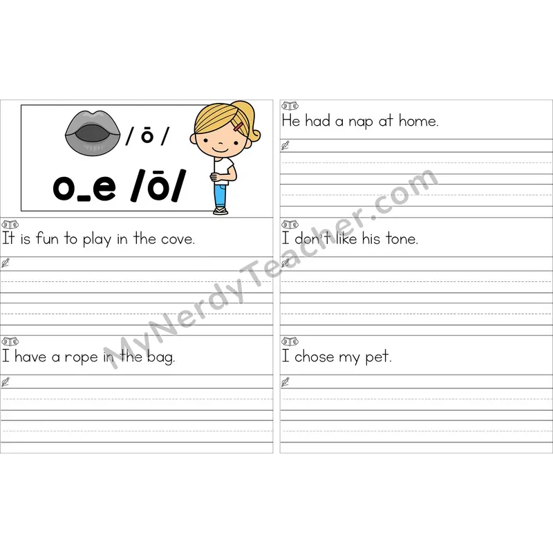 Editable o_e (Long O VCe) Read and Write Sentences (Color)