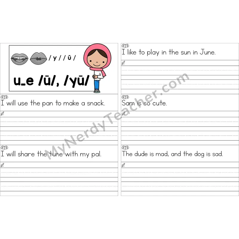 Editable u_e (Long U VCe) Read and Write Sentences (Color)