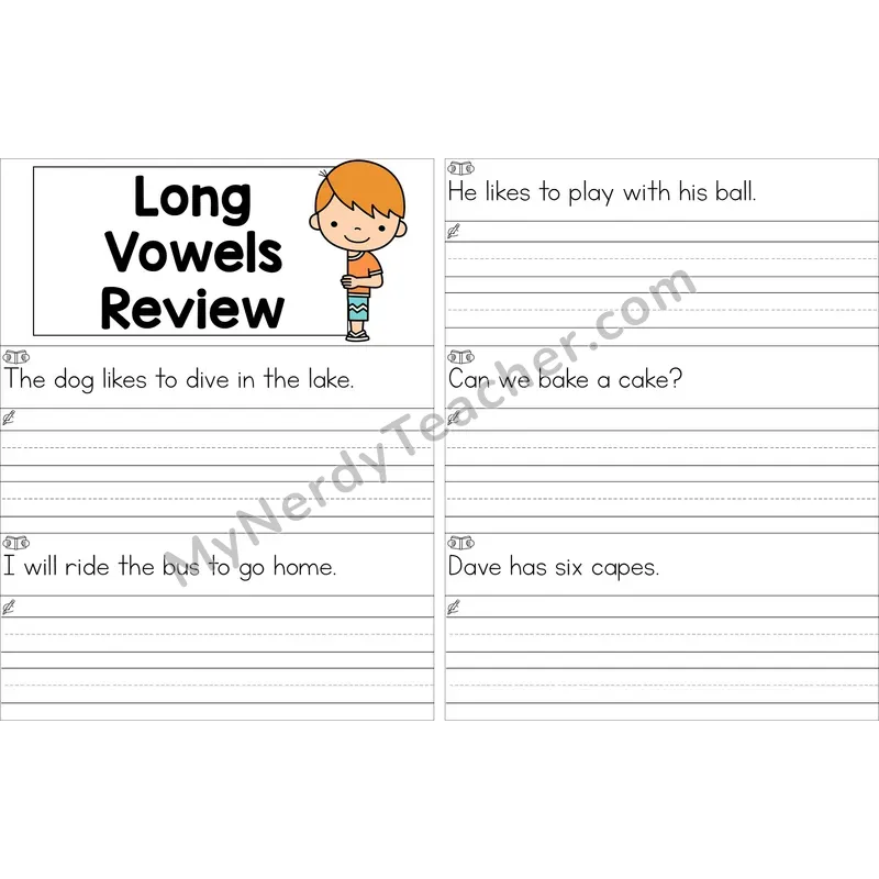Editable Long Vowels VCe Review Read and Write Sentences (Color)