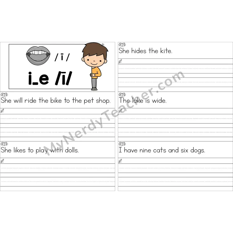 Editable i_e (Long I VCe) Read and Write Sentences (Color)