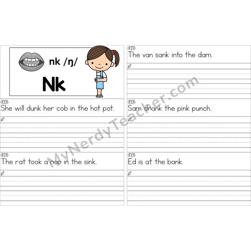 Editable nk Glued Sound Read and Write Sentences (Color)