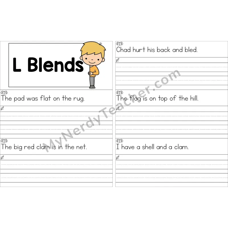 Editable L Blends Read and Write Sentences (Color)