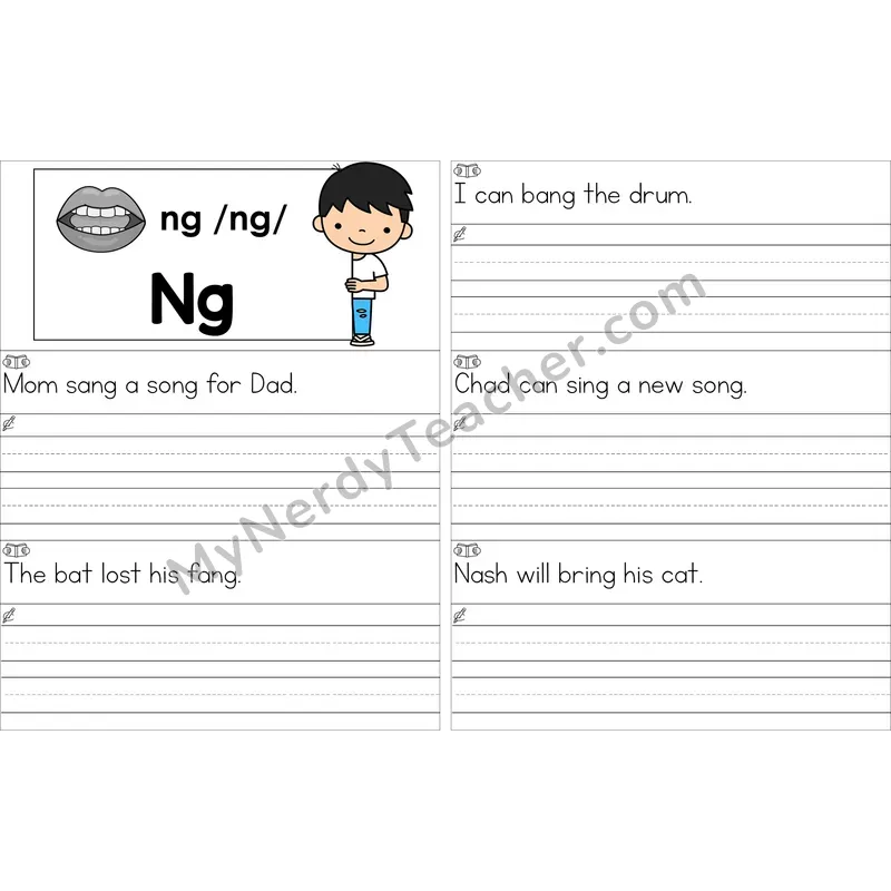 Editable ng Glued Sound Read and Write Sentences (Color)