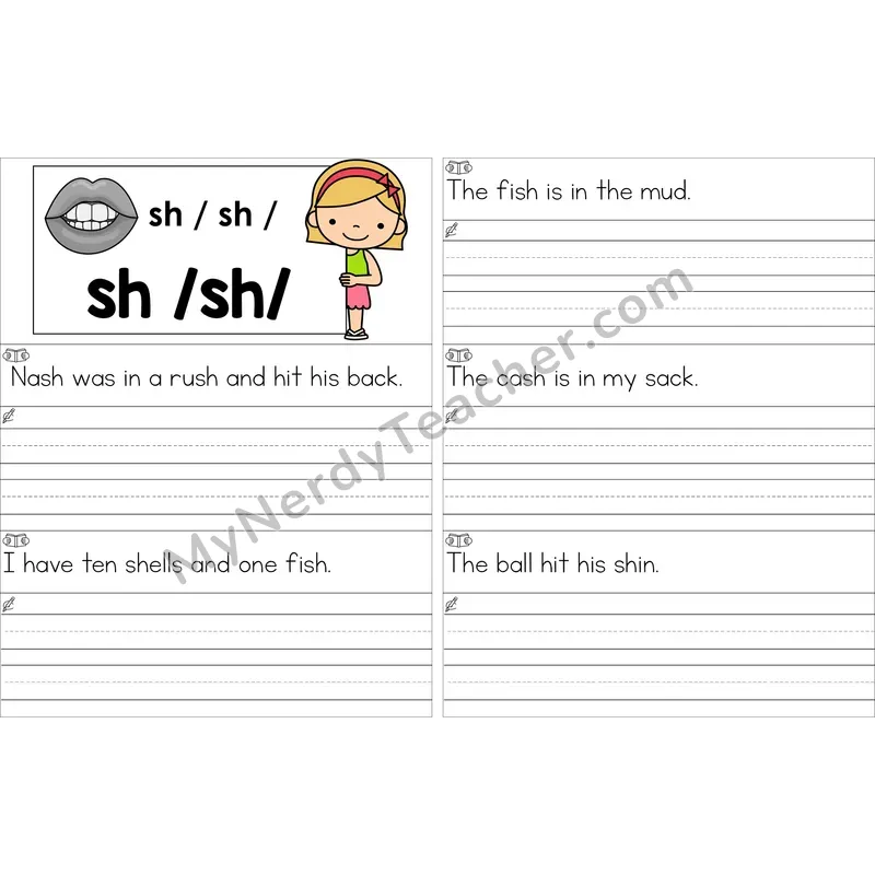 Editable sh Digraph Read and Write Sentences (Color)